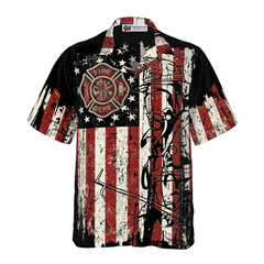 Black American Flag Fire Dept Firefighter Hawaiian Shirt, Fire Department Badge Firefighter Shirt For Men - Hyperfavor