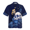 Artistic Gothic Skull with Butterfly Hawaiian Shirt For Men, Blue Peony Flowers Goth Hawaiian Shirt - Hyperfavor