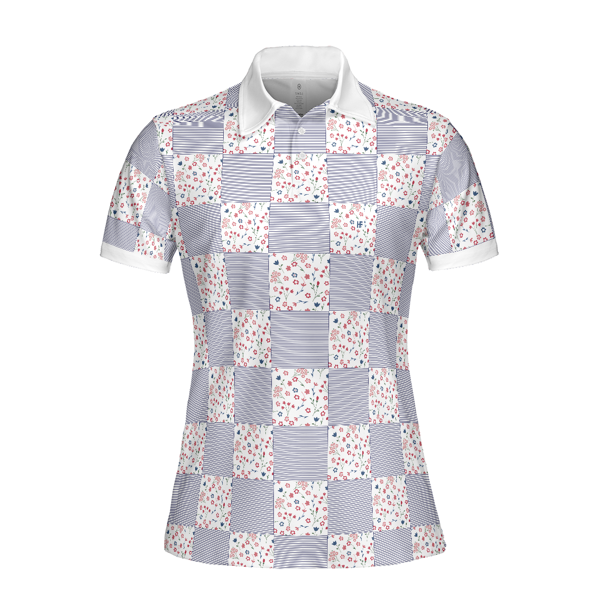 Little Flowers Blue Pink Plaid Short Sleeve Women Polo Shirt - Hyperfavor