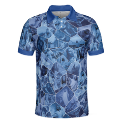 Holy Blue Stained Glass Polo Shirt, Blue Jesus Gallery Polo Shirt, Best Christian Shirt For Men - Hyperfavor