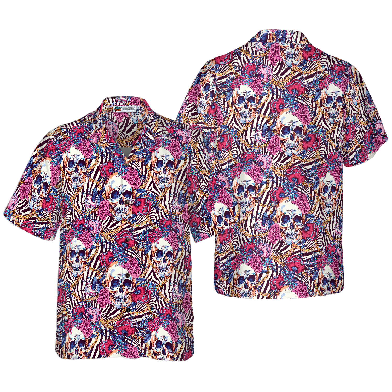 Skull With Roses On Zebra Background Hawaiian Shirt - Hyperfavor