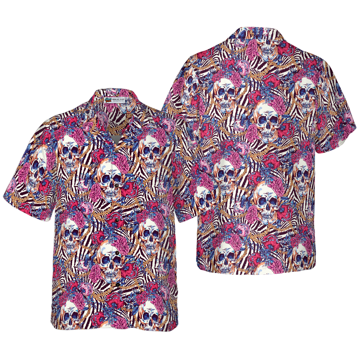 Skull With Roses On Zebra Background Hawaiian Shirt - Hyperfavor