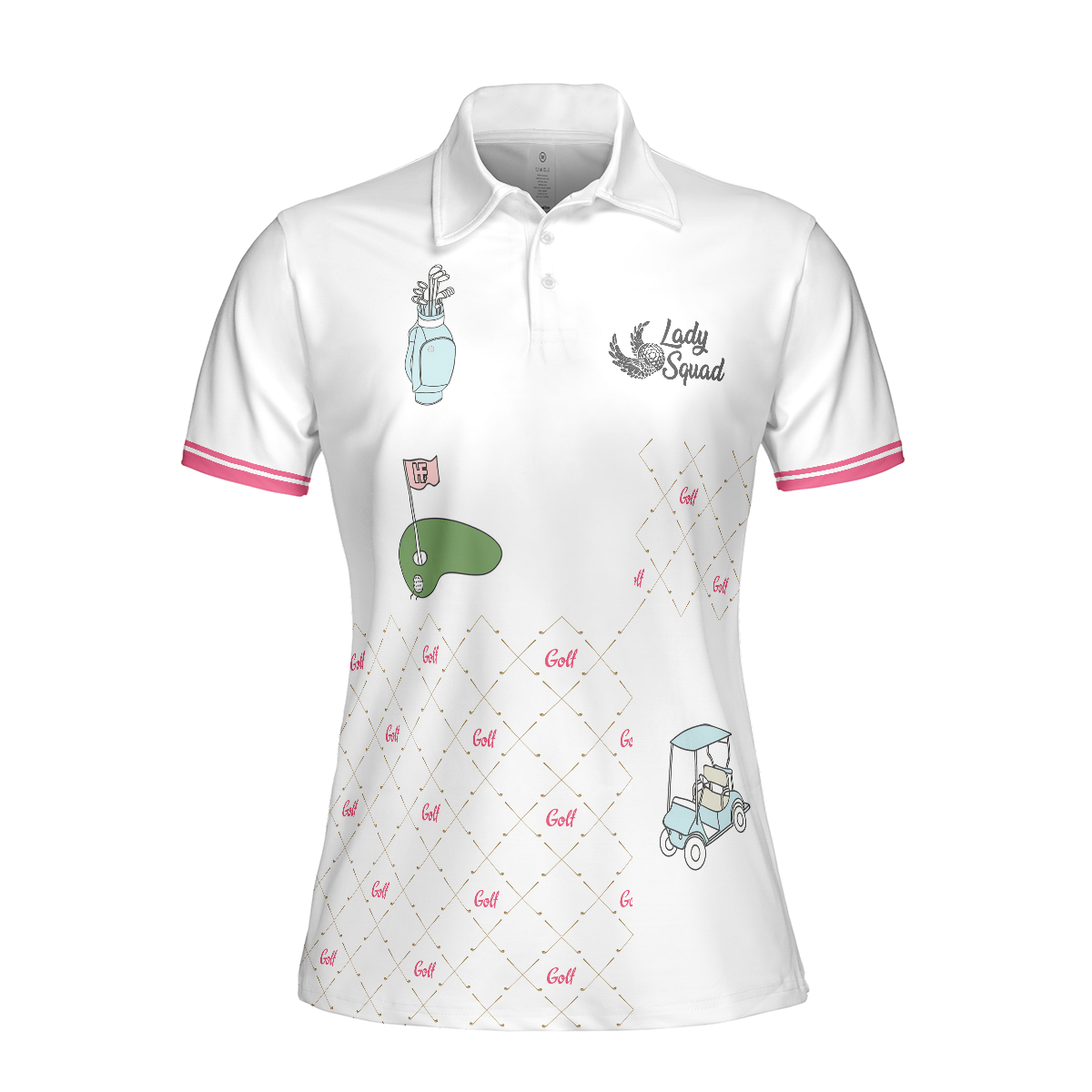 Ready For A Golf Day Golf Short Sleeve Women Polo Shirt, White And Pink Golf Shirt For Ladies - Hyperfavor