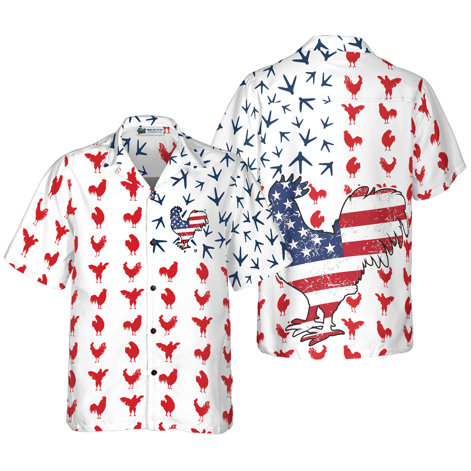 Rooster American Flag Hawaiian Shirt - Hyperfavor