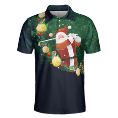 Christmas Golf Polo Shirts- Mens Golf Polo Shirts Short Sleeve- Santa Playing Golf Pattern Shirt- Christmas Shirt Idea Gift For Men - Hyperfavor