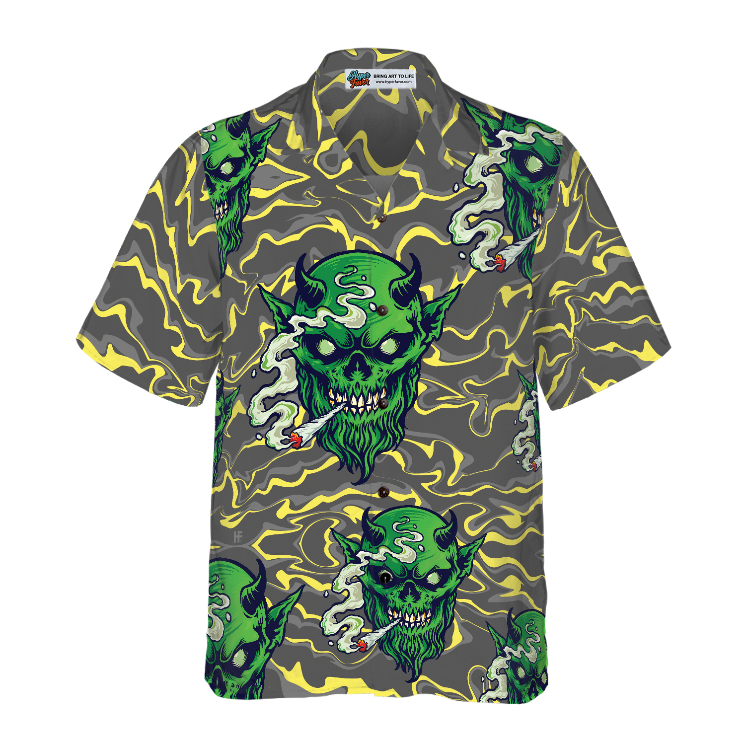 Gothic Satan Smokes Green Thing Hawaiian Shirt, Goth Hawaiian Shirt For Men And Women - Hyperfavor