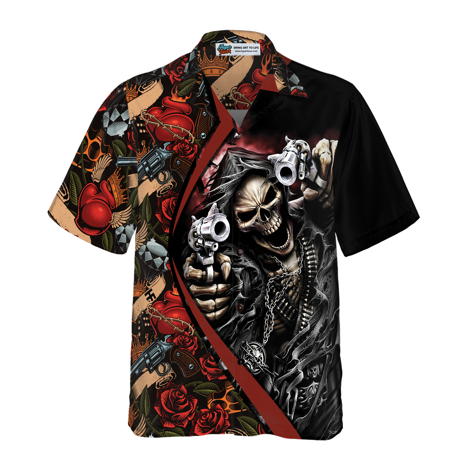 Cool Gun Skull Hawaiian Shirt - Hyperfavor