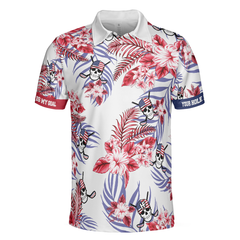 Seamless Tropical Pattern Golf Skull America Polo Shirt, Texas Bluebonnet Golf Shirt For Men - Hyperfavor