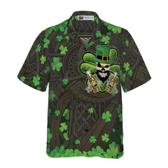 The Celtic Cross Harp Irish Skull Leprechaun Hawaiian Shirt - Hyperfavor