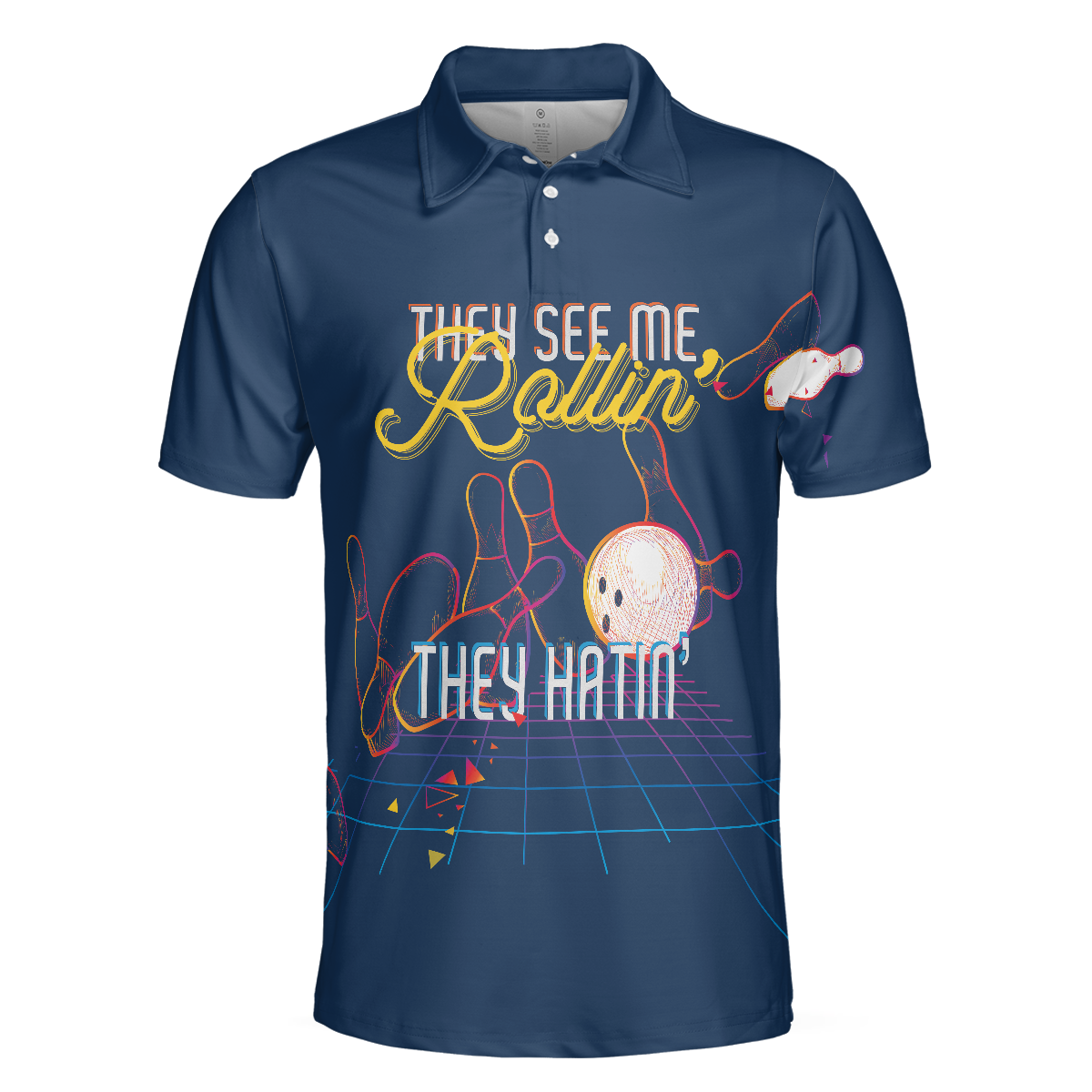 Bowling They see me Rollin’ They Hatin’ Short Sleeve Polo Shirt, Light Art Bowling Shirt for Men - Hyperfavor