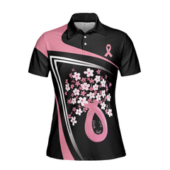 Flowers Faith Hope Love Pink Breast Cancer Awareness Short Sleeve Women Polo Shirt, Awareness Ribbon Polo Shirt For Ladies - Hyperfavor