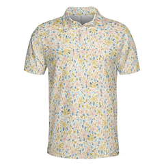 Crayon Flowers Pattern Polo Shirt For Men - Hyperfavor