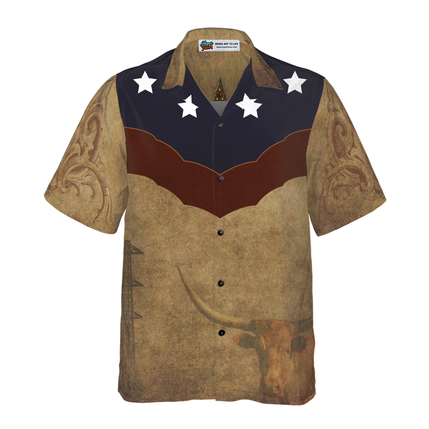 Brown Vintage Floral Damask Pattern Texas Hawaiian Shirt, The Lone Star State Texas Home Shirt, Proud Texas Flag Shirt For Men - Hyperfavor