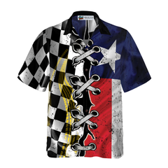 Black And White Texas Racing Flag Hawaiian Shirt, State Of Texas Flag Shirt, Proud Texas Home Shirt For Men - Hyperfavor