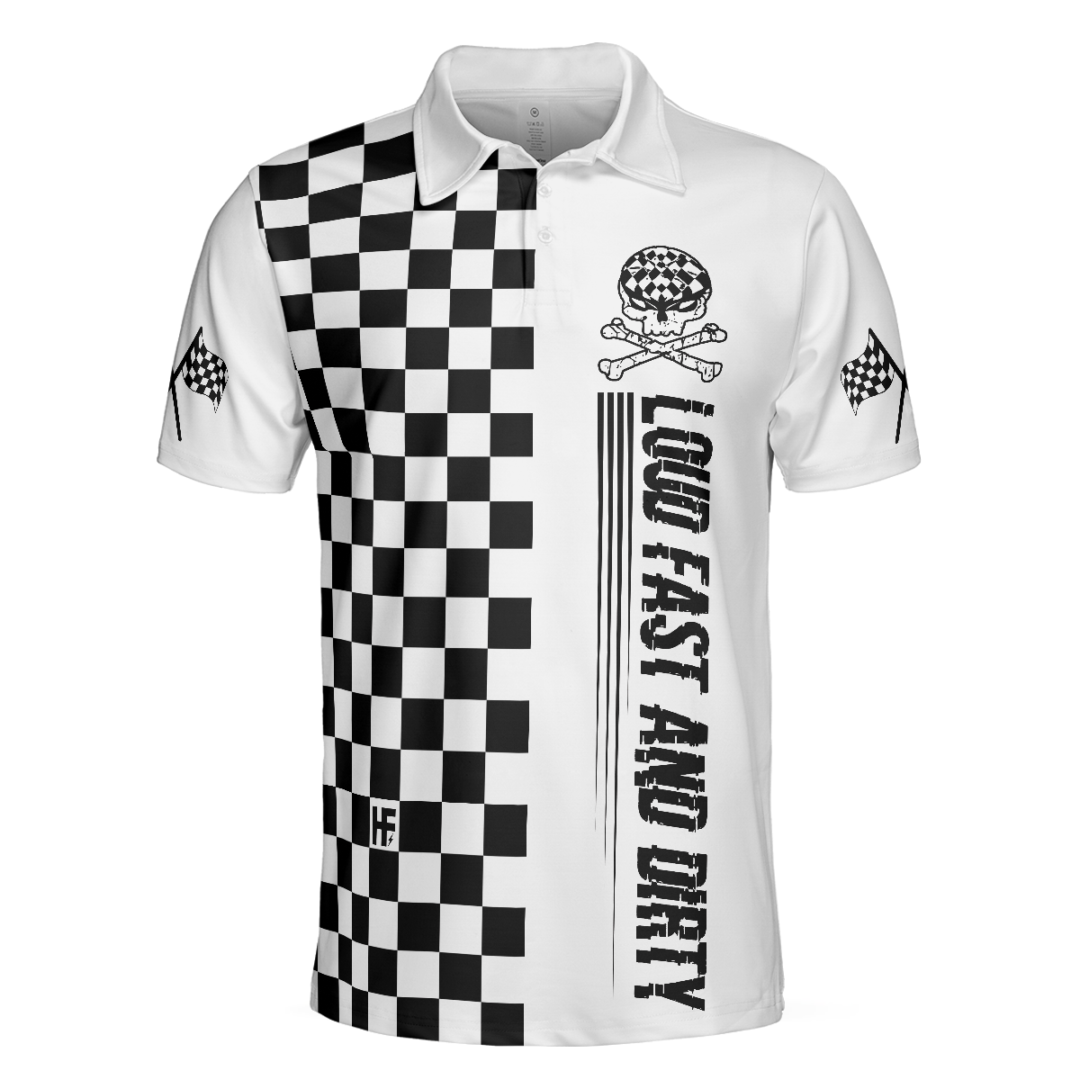 Loud Fast And Dirty Racing Polo Shirt, Black And White Checker Pattern Skull Polo Shirt, Best Racing Shirt For Men - Hyperfavor