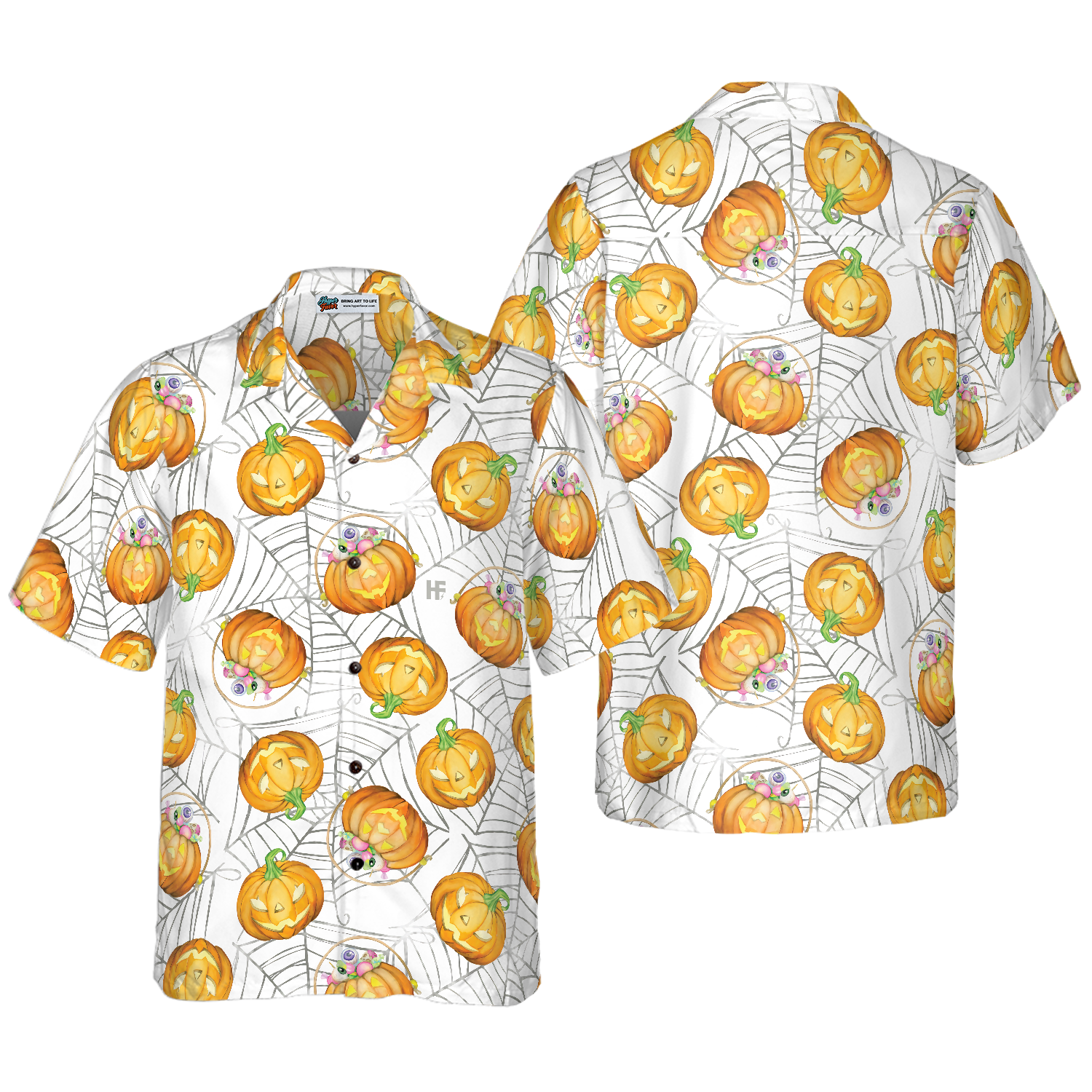 Pumpkin Candy Halloween Spider Web Hawaiian Shirt - Hyperfavor