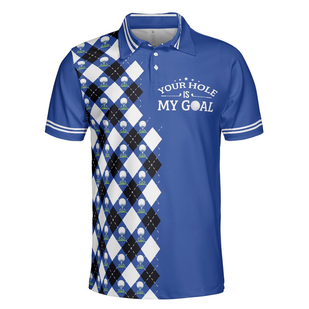 Your Hole Is My Goal Remastered Short Sleeve Golf Polo Shirt, Blue Argyle Pattern Polo Shirt, Best Golf Shirt For Men - Hyperfavor