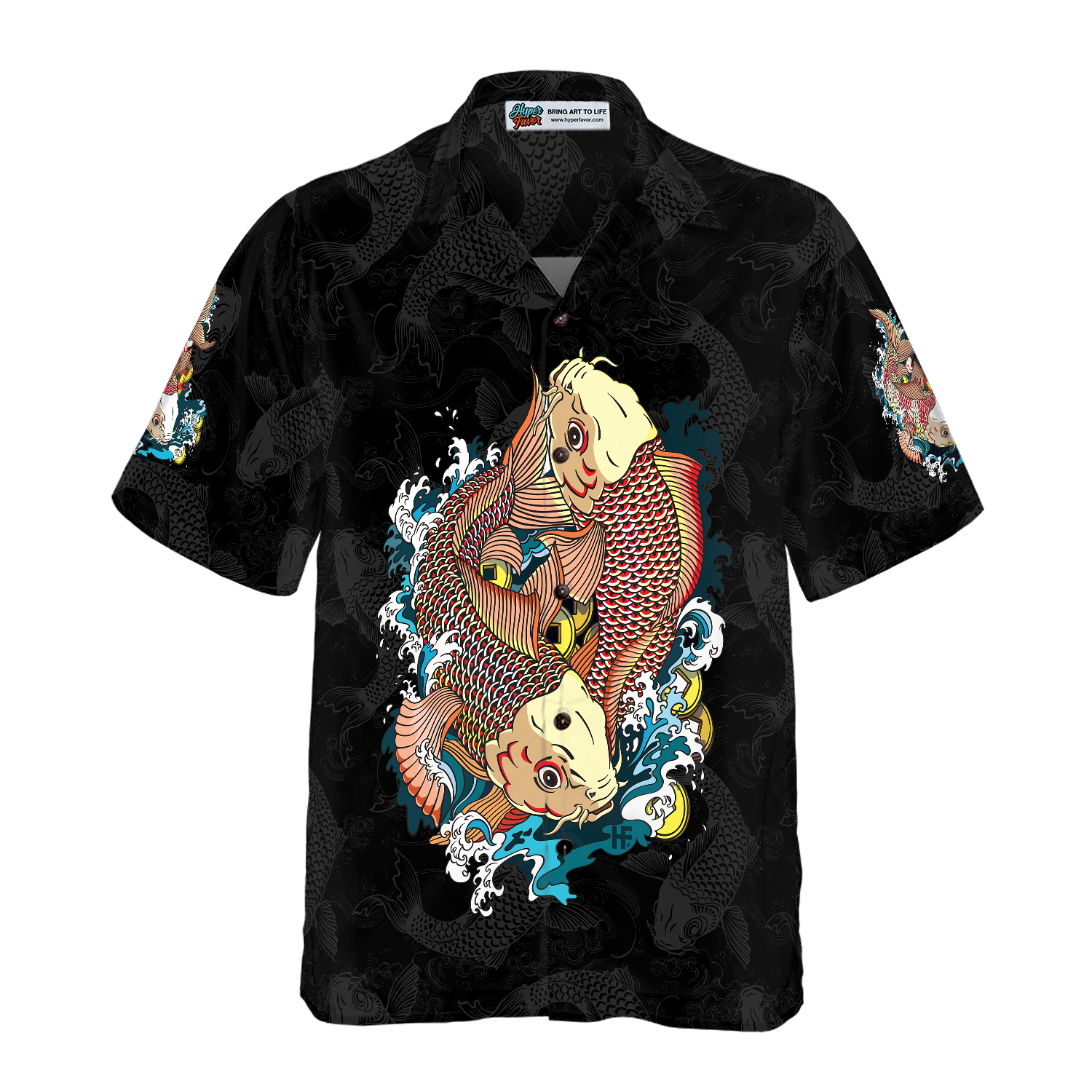 Japanese Carp Koi Gold Fishes Hawaiian Shirt - Hyperfavor