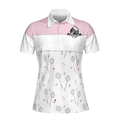 Play With Me Badminton Short Sleeve Women Polo Shirt, White And Pink Badminton Shirt For Women - Hyperfavor