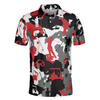 Red And White Camouflage Golf Short Sleeve Polo Shirt, Golfer Silhouette Polo Shirt, Camo Golf Shirt For Men - Hyperfavor