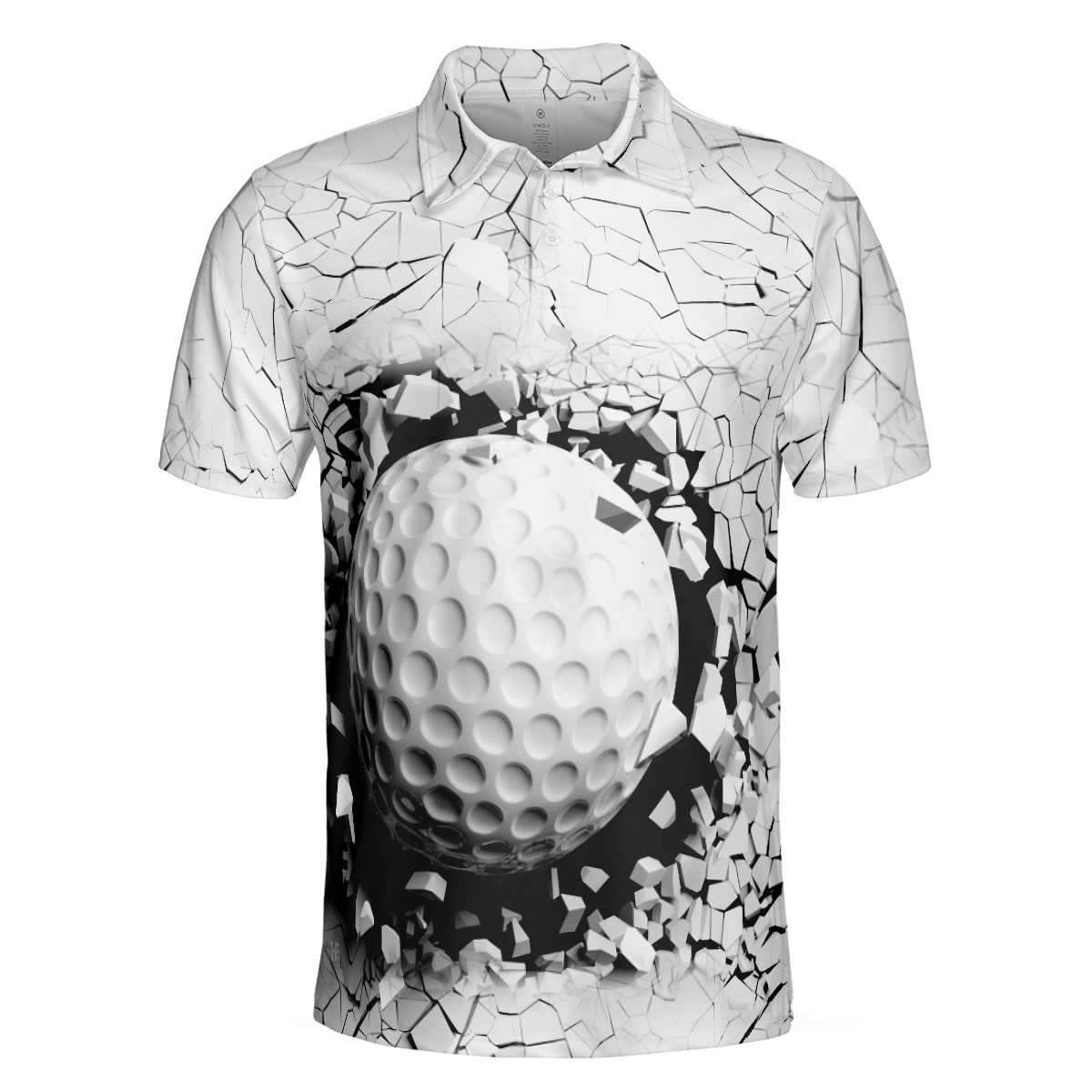 Golf Ball Breaking Polo Shirt, Black And White Cracking Pattern Polo Shirt, Best Golf Shirt For Men - Hyperfavor