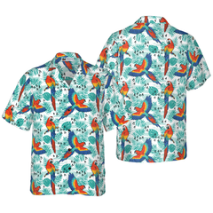 Watercolor Parrot & Palm Leaves Hawaiian Shirt - Hyperfavor