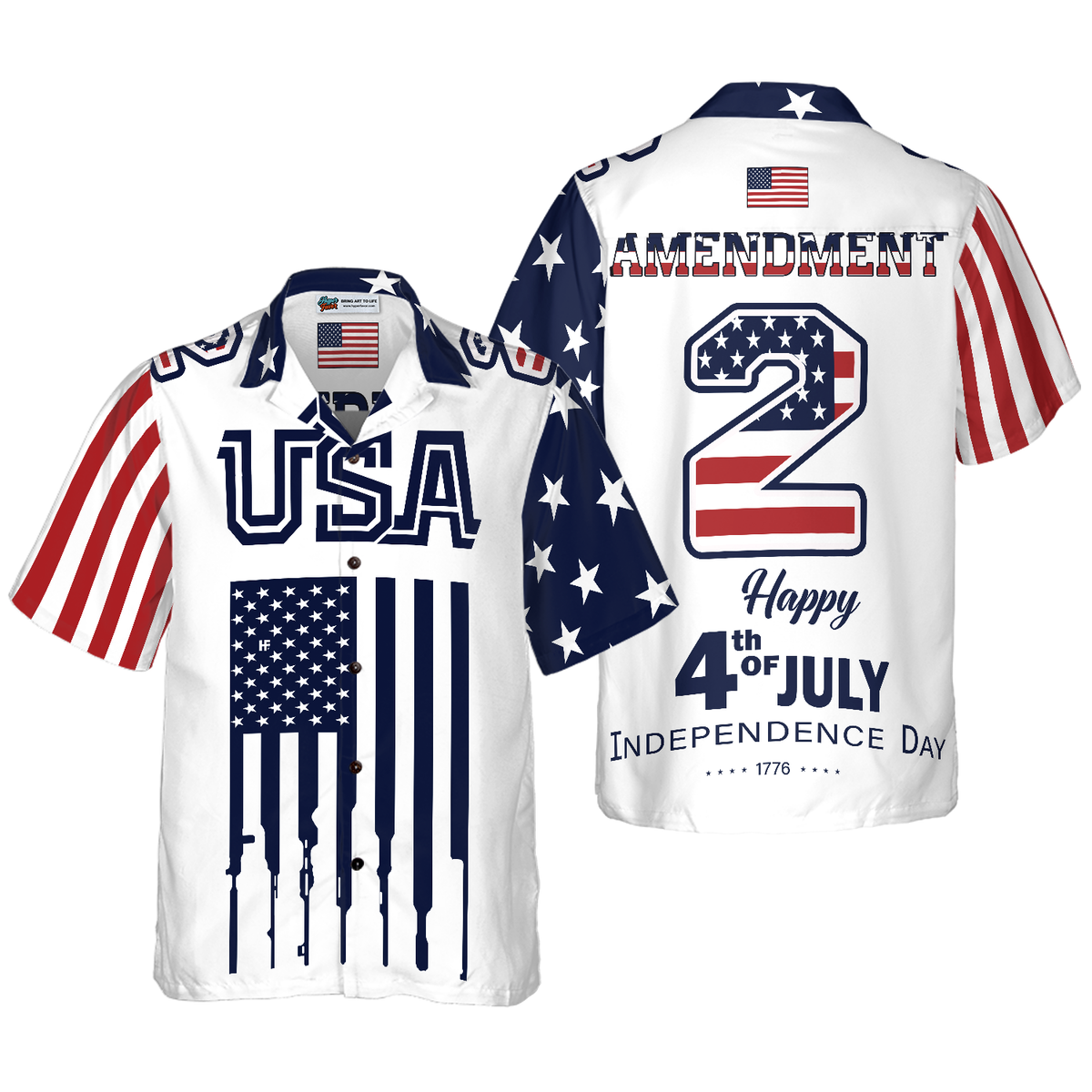 Independence Day American Flag Gun Custom Hawaiian Shirt - Hyperfavor