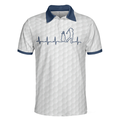 Heartbeat Golfer White And Navy Golf Polo Shirt For Men, Best Gift For Golfers - Hyperfavor