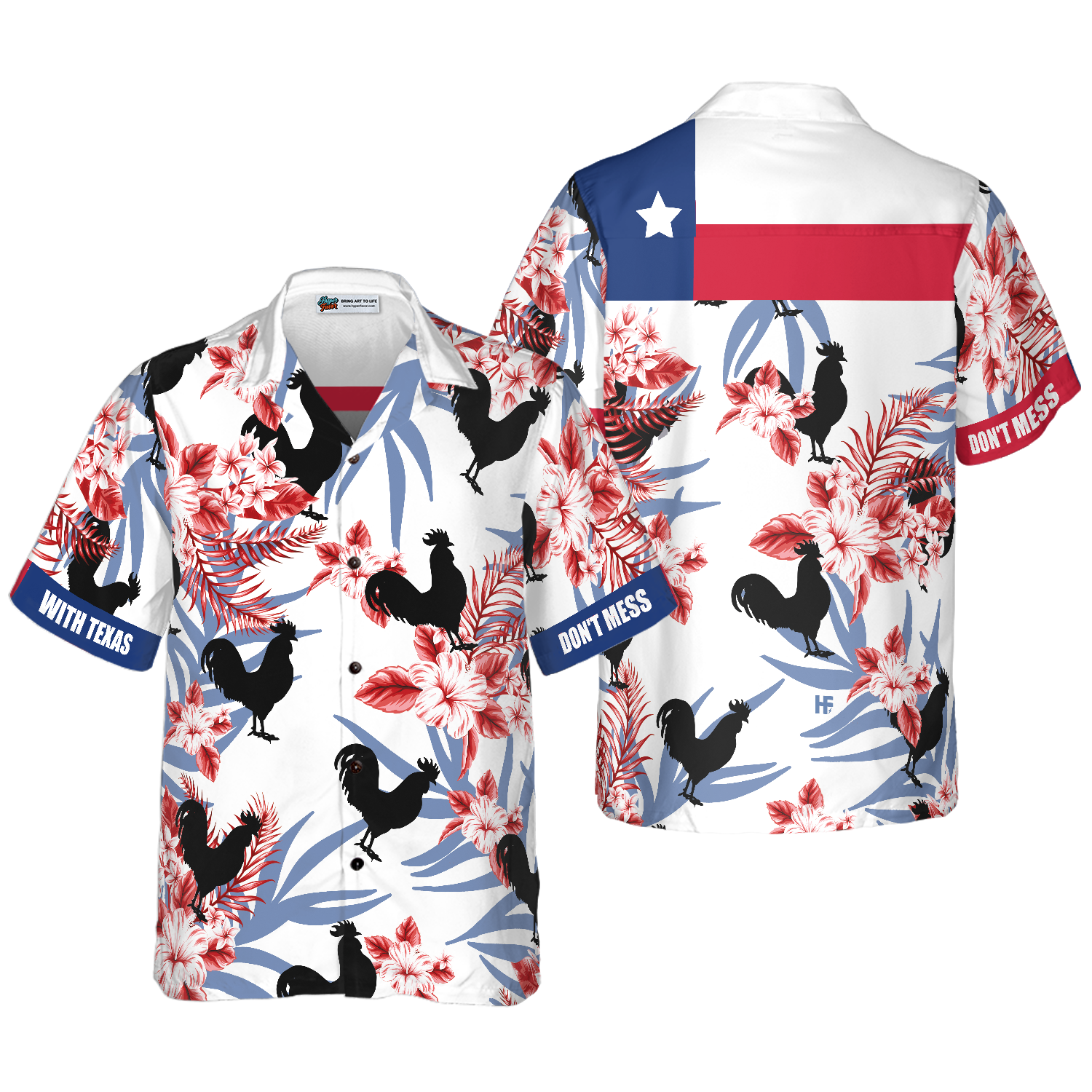 Black Rooster Texas Hawaiian Shirt - Hyperfavor