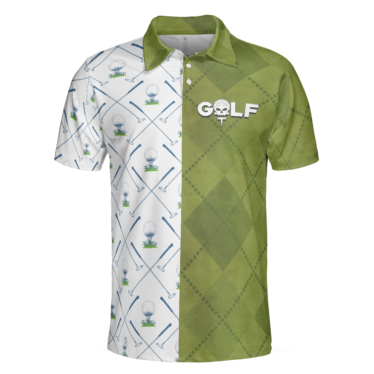 Golf Pattern Green And White Polo Shirt, Golf Club Argyle Pattern Skull Polo Shirt, Best Golf Shirt For Men - Hyperfavor