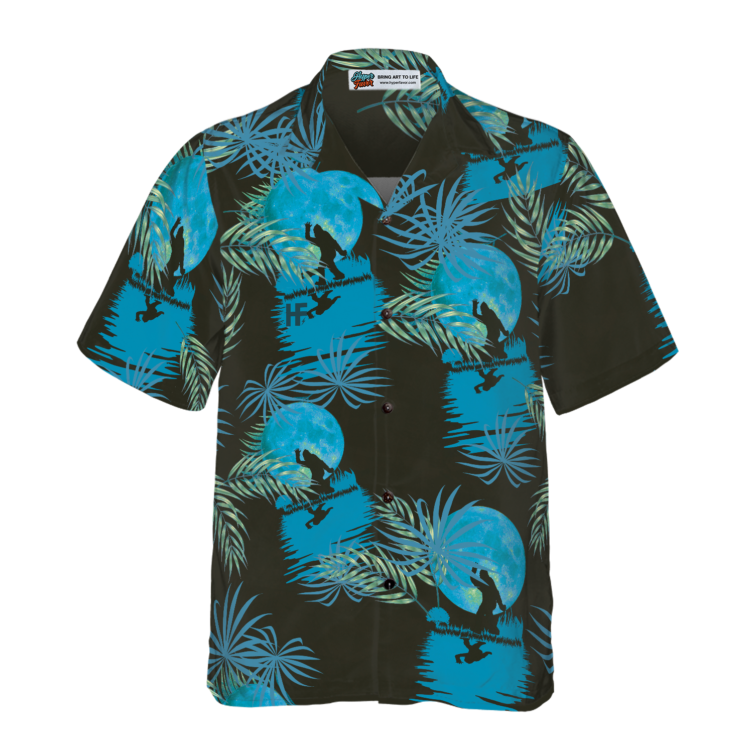 Bigfoot Tropical Blue Moon Bigfoot Hawaiian Shirt, Black And Blue Moonlight Bigfoot Shirt For Men - Hyperfavor