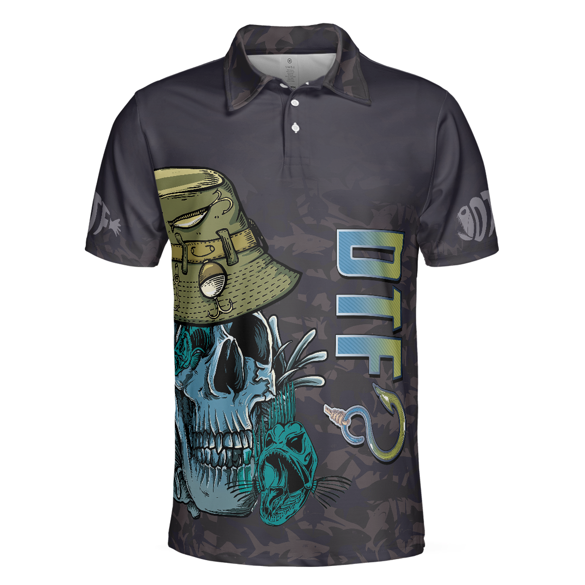 I'm Always DTF Down To Fish Fishing Polo Shirt, Black Skull Polo Shirt, Best Fishing Shirt For Men - Hyperfavor