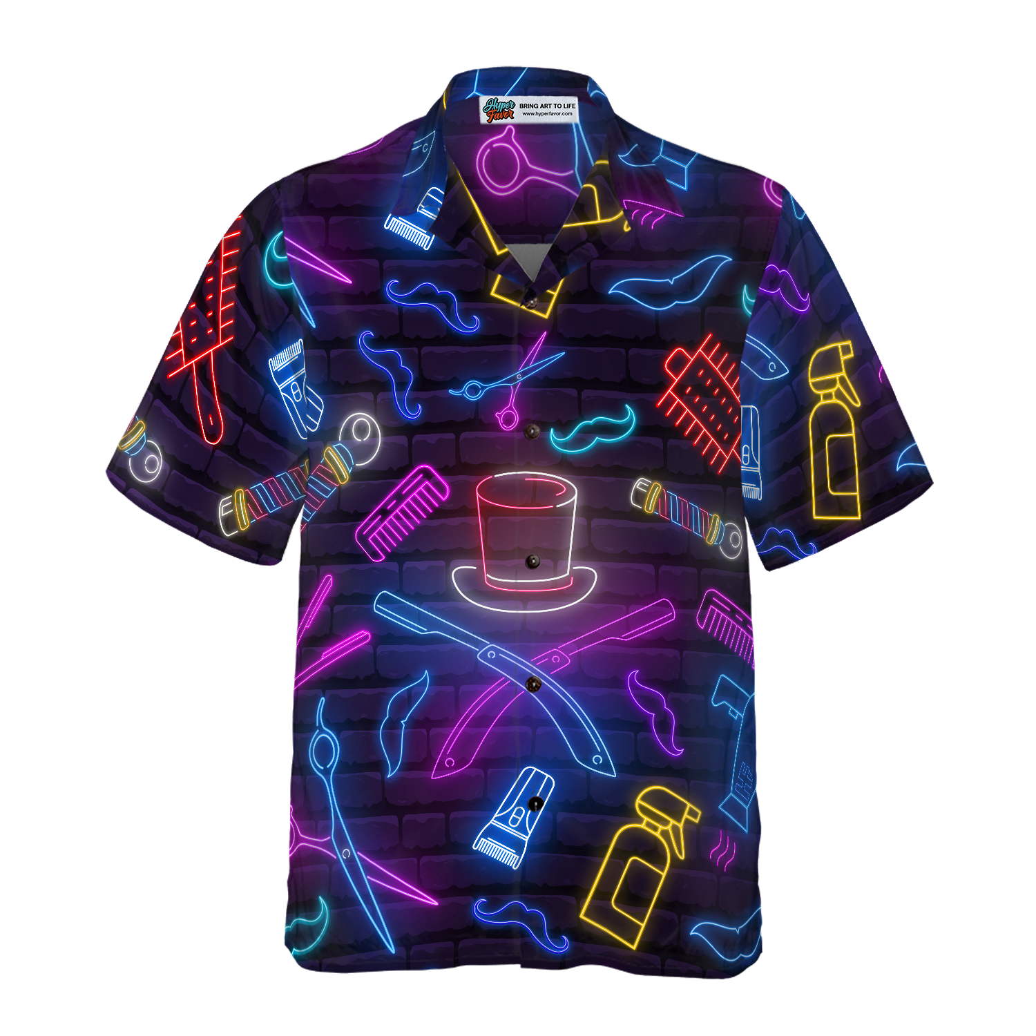 Barber Shop Neon Hawaiian Shirt - Hyperfavor