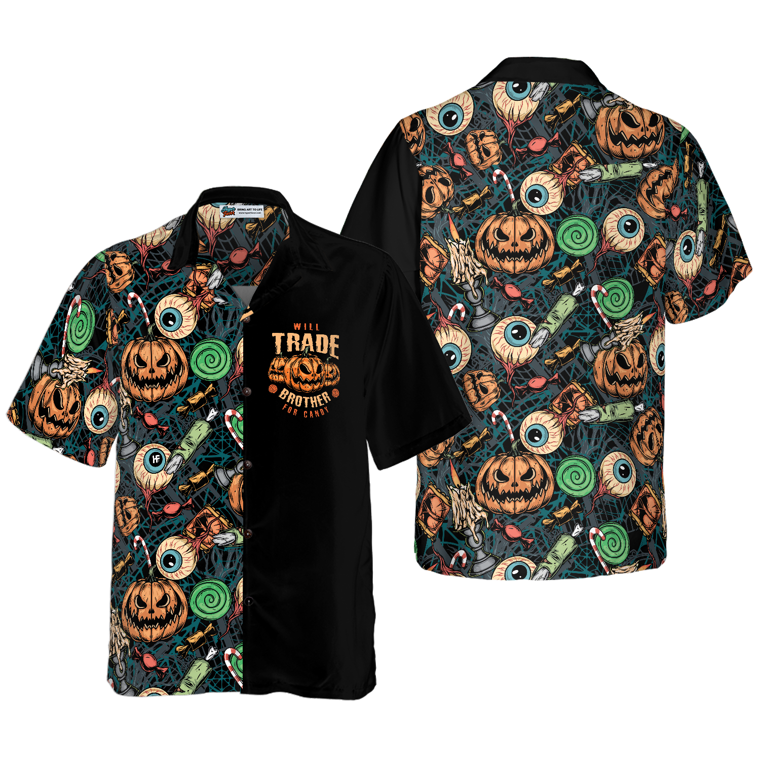 Vintage Halloween Scary Pumpkin Hawaiian Shirt - Hyperfavor