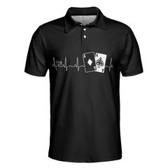 Poker Heartbeat Short Sleeve Polo Shirt, Elegant Black Polo Shirt, Best Poker Shirt For Men - Hyperfavor