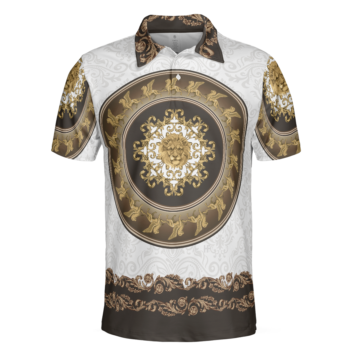 Lion Of Saint Mark Vintage Style Polo Shirt, Luxury Golden Baroque Pattern Polo Shirt For Men - Hyperfavor