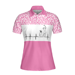 Pink Golfbeat Leopard Golf Short Sleeve Women Polo Shirt, Heartbeat Golfing Polo Shirt For Ladies - Hyperfavor