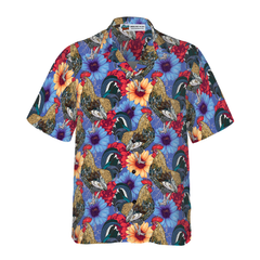 Floral Rooster Chicken Hawaiian Shirt - Hyperfavor