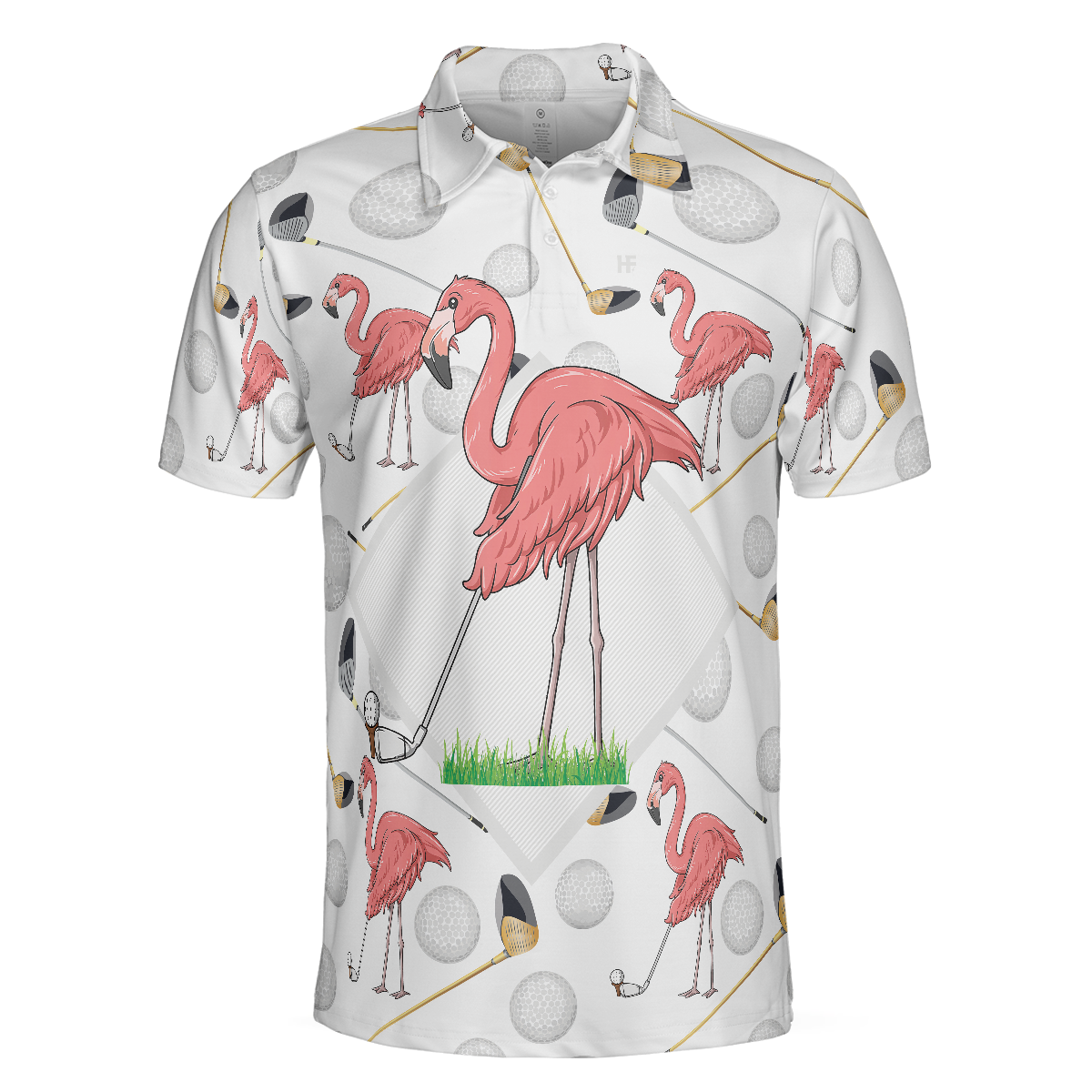 Flamingo Golfer Polo Shirt, Pink Flamingo Golf Polo Shirt, Flamingo Themed Short Sleeve Shirt For Golfers - Hyperfavor