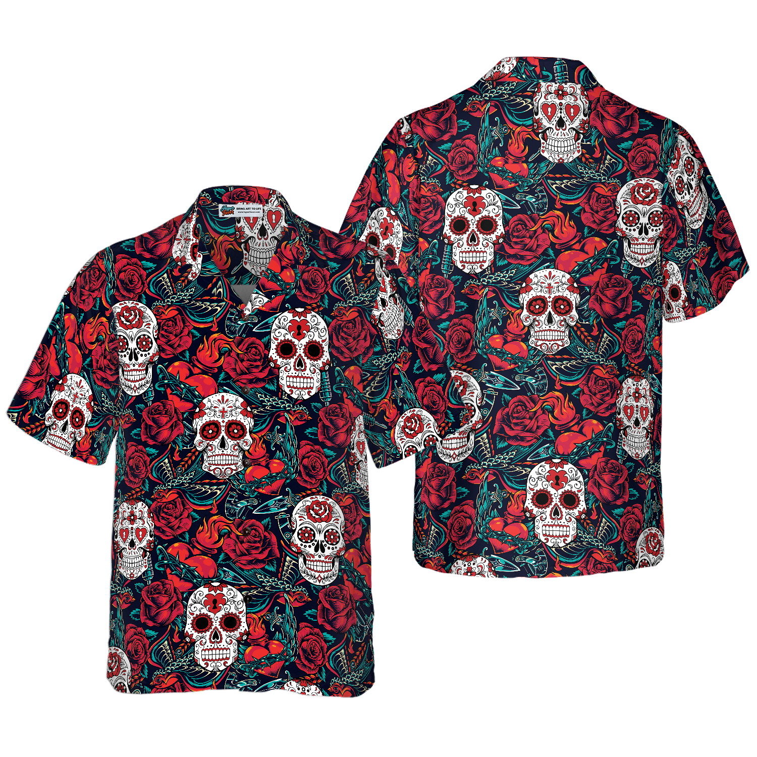 Sugar Skulls And Roses Hawaiian Shirt - Hyperfavor