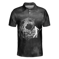 Golfer On Smoke Background Polo Shirt, Black Smoke Golfing Polo Shirt, Best Golf Shirt For Men - Hyperfavor