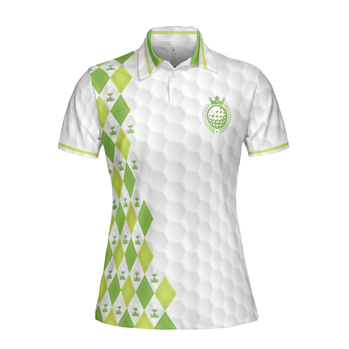 Queen Of The Green Argyle Pattern With Golf Ball On Tee Short Sleeve Women Polo Shirt, White And Green Golf Shirt For Ladies - Hyperfavor