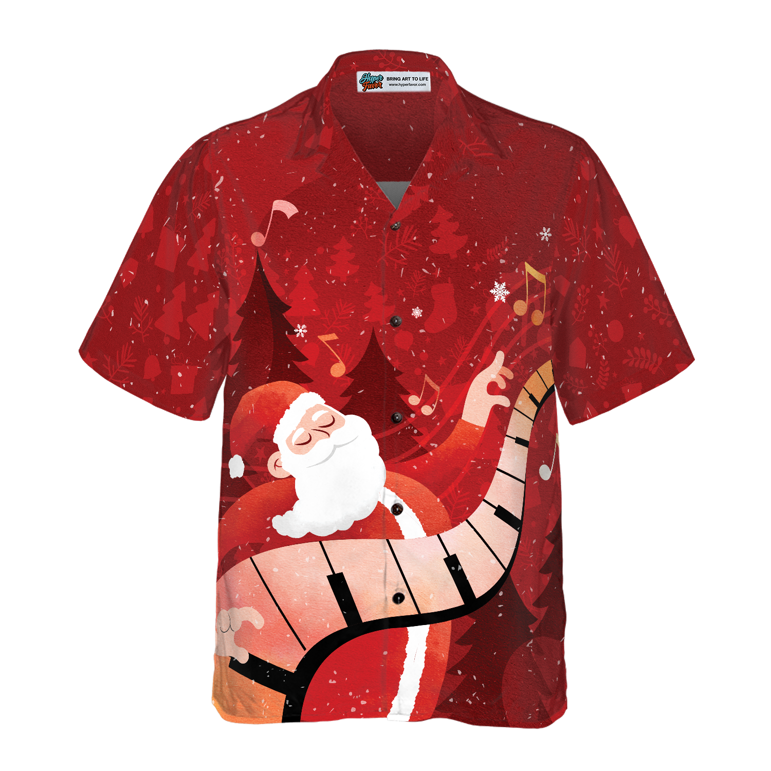 Hyperfavor Christmas Hawaiian Shirts For Men and Women, Santa Playing Piano Hawaiian Shirt Button Down Shirt Short Sleeve - Hyperfavor