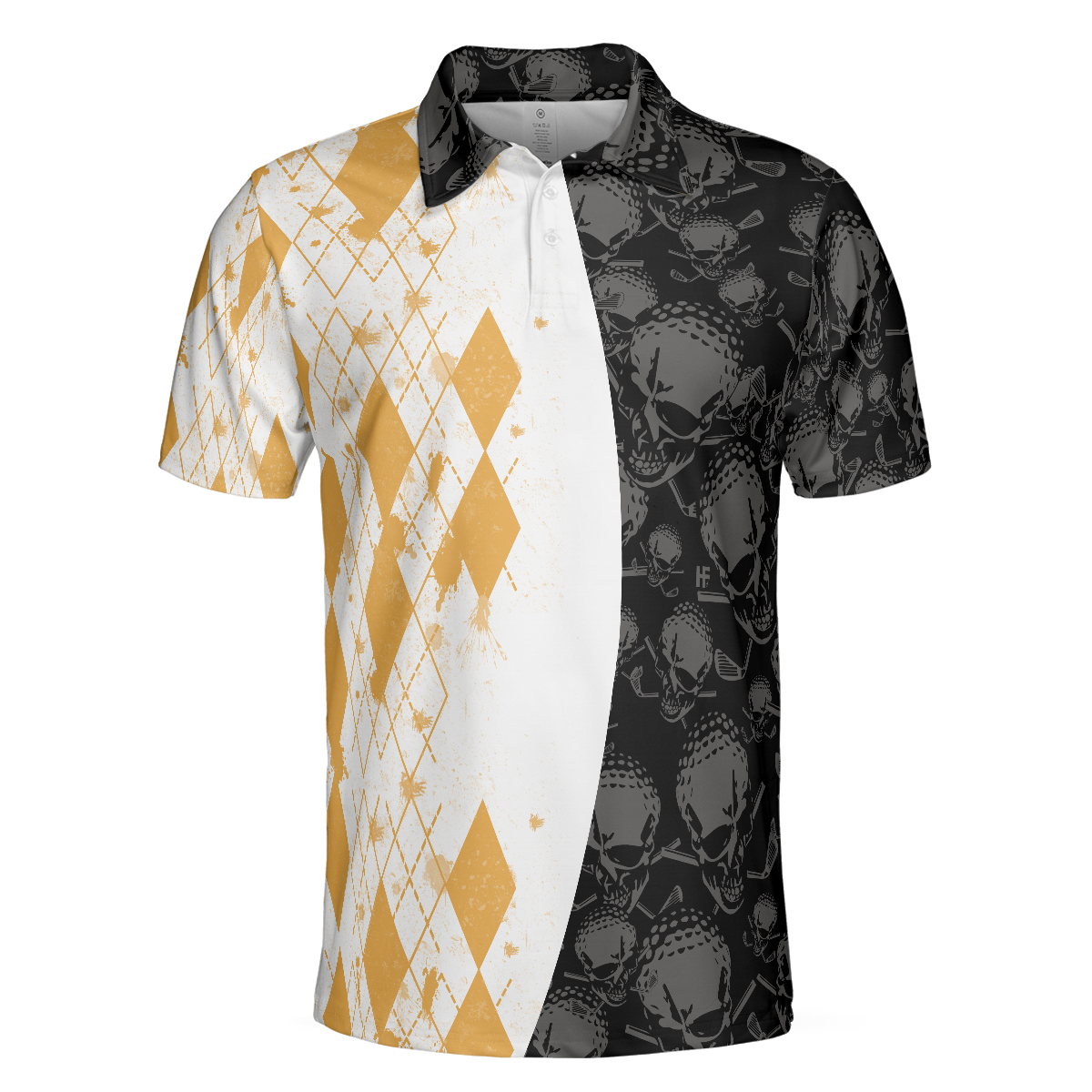 Grip It Rip It Sip It Golf V2 Polo Shirt, Yellow Argyle Pattern Golf Shirt, Skull Golf Shirt Design - Hyperfavor