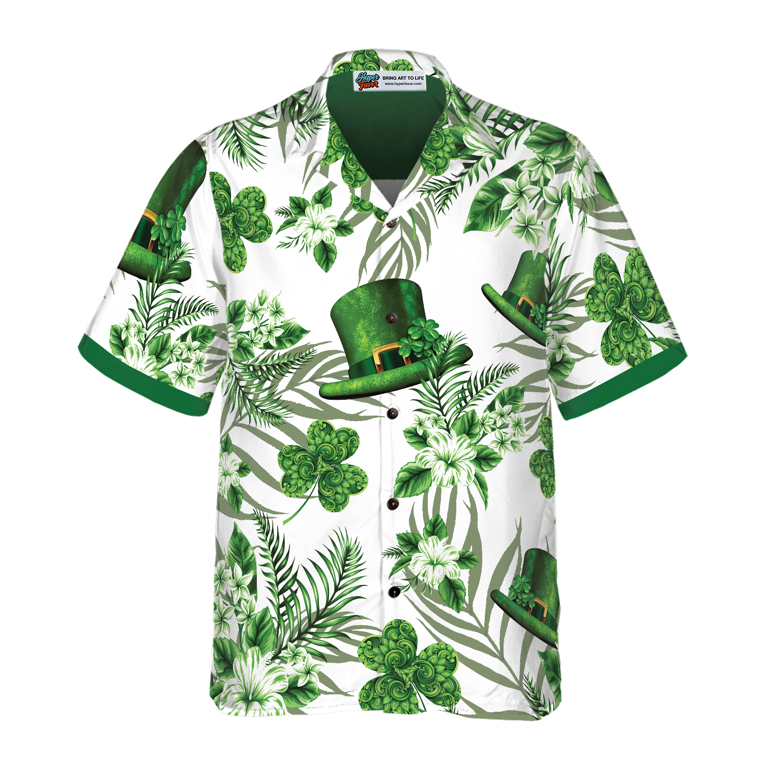 Erin Go Braugh Ireland Green Hat and Shamrock Pattern Hawaiian Shirt - Hyperfavor