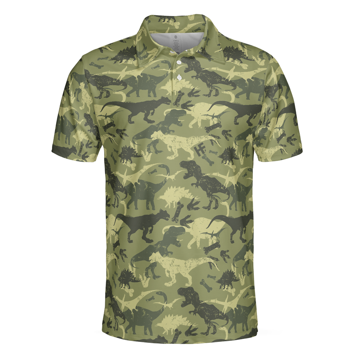 Camouflage Dinosaur Pattern Short Sleeve Polo Shirt, Camo Military Polo Shirt, Best Dinosaur Shirt For Men - Hyperfavor