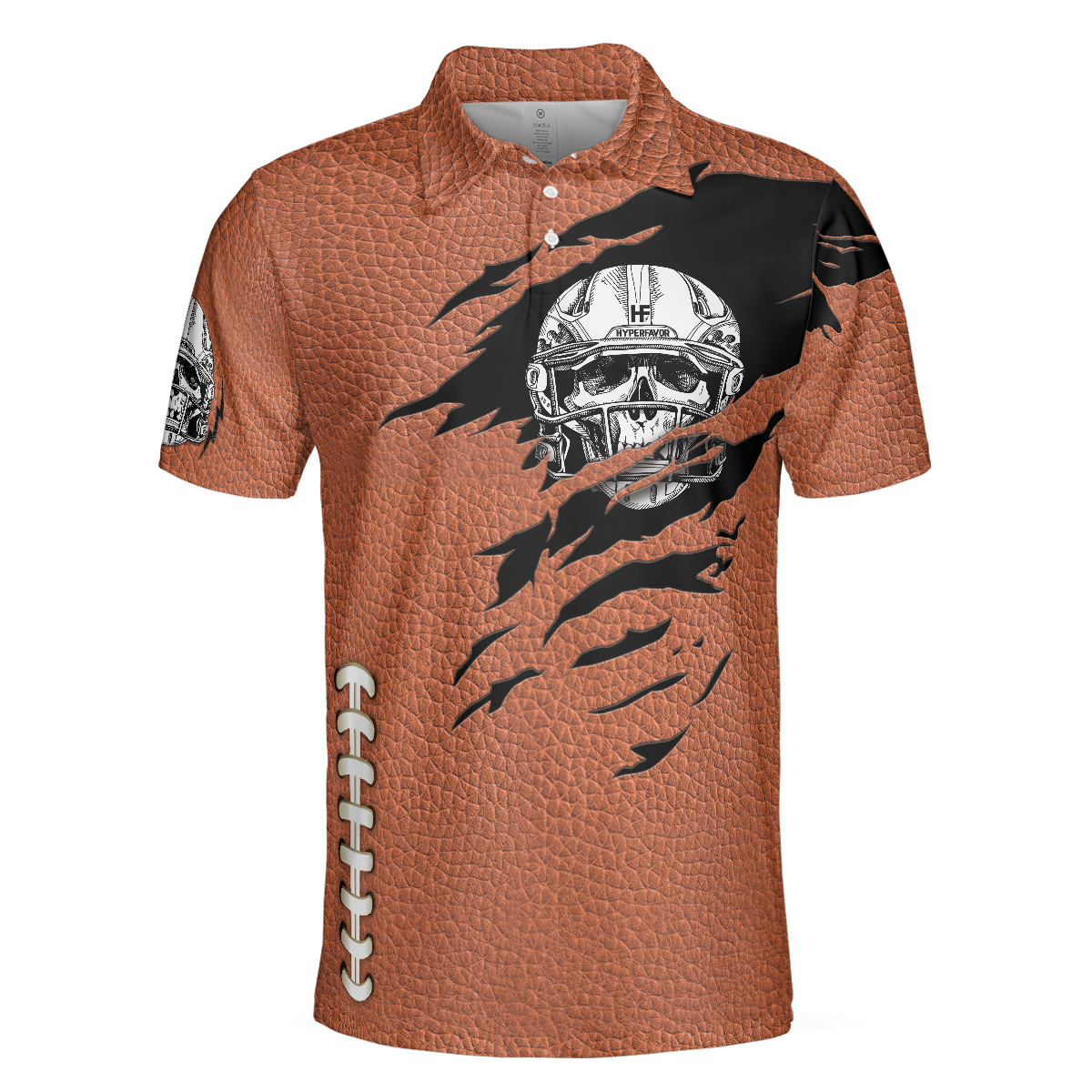 American Football Texture Short Sleeve Polo Shirt, Skull Football Player Polo Shirt, Best Football Shirt For Men - Hyperfavor