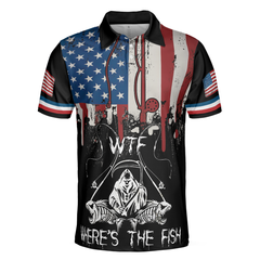 Woman Want Me Fishes Fear Me White Version Polo Shirt, Fish Skeleton Reaper American Flag Polo Shirt, Best Fishing Shirt For Men - Hyperfavor