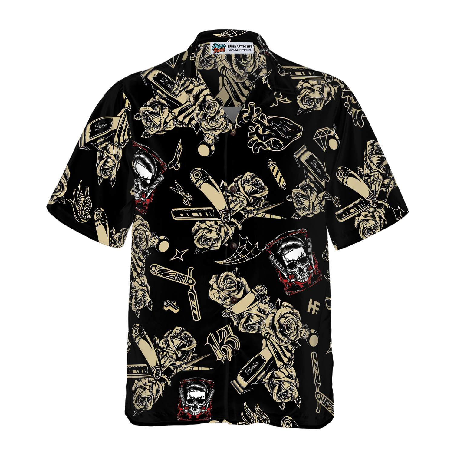 Barber Shop Skull Hawaiian Shirt - Hyperfavor