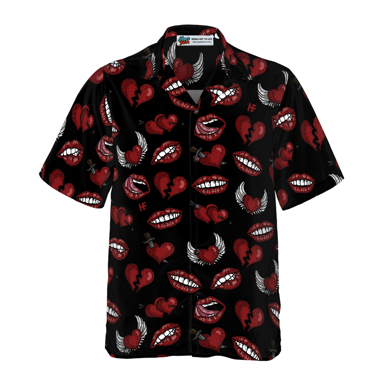 Black Valentine Seamless Pattern Hawaiian Shirt - Hyperfavor